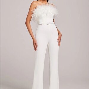 NADINE MERABI White Feather Jumpsuit